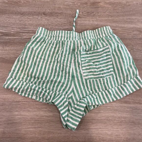 Universal Thread Shorts Womens Linen Blend Elastic Waist Green Striped XS - Picture 2 of 8